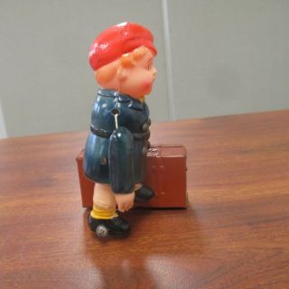 Vtg CELLULOID TIN KEY WIND - UP MECHANICAL BOY with SUITCASE OCCUPIED JAPAN 5