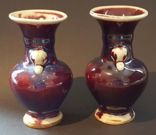 Chinese red sang de boeuf vintage pre Victorian oriental antique pair vases 3