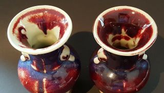 Chinese red sang de boeuf vintage pre Victorian oriental antique pair vases 4