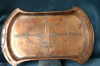 Victorian Art&crafts Hammered Copper Serving Tray Platter Celtic Geometric Motif