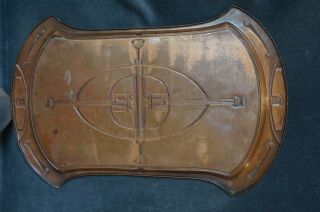 Victorian Art&Crafts Hammered COPPER Serving Tray Platter Celtic Geometric Motif 3