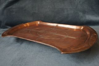 Victorian Art&Crafts Hammered COPPER Serving Tray Platter Celtic Geometric Motif 4
