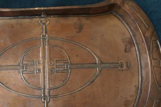 Victorian Art&Crafts Hammered COPPER Serving Tray Platter Celtic Geometric Motif 6