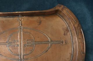 Victorian Art&Crafts Hammered COPPER Serving Tray Platter Celtic Geometric Motif 7