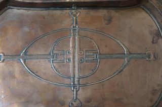 Victorian Art&Crafts Hammered COPPER Serving Tray Platter Celtic Geometric Motif 8