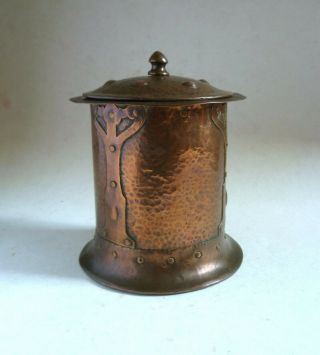 Ksia Rare Arts And Crafts Copper Biscuit Barrel C.  1900 Keswick School