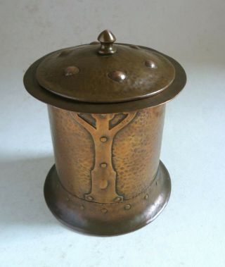 KSIA Rare Arts and Crafts Copper BISCUIT BARREL c.  1900 Keswick School 3