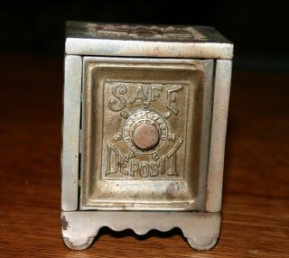 Antique 1897 J & E Stevens Cast Iron Nickel Plated Safe Deposit Bank 6