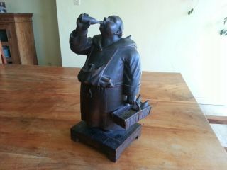 Antique Black Forest Hand Carved Wood Monk Friar Tobacco Cigar Humidor Box 14 In