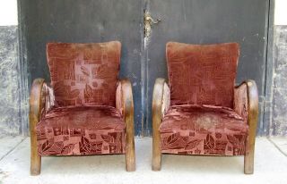 Art Deco Armchairs,  Club Cocktail Chairs.  Antique Vintage Halabala 1920 1930 2