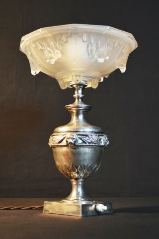 Vintage Edwardian silver plated lamp French Ezan Opalescent icicle glass shade 3