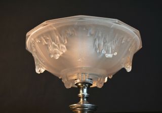 Vintage Edwardian silver plated lamp French Ezan Opalescent icicle glass shade 4