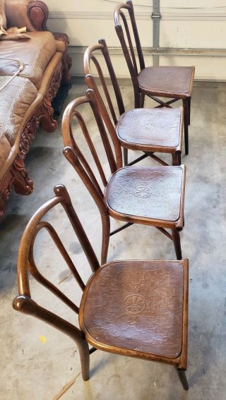 Rare Antique Thonet Embossed Bentwood Beech Side Chairs Vienna Austria (4)