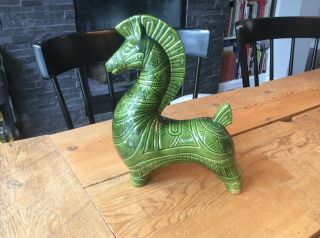 Large Mid Century Modern Green Aldo Londi Bitossi Style Ceramic Horse Figurine