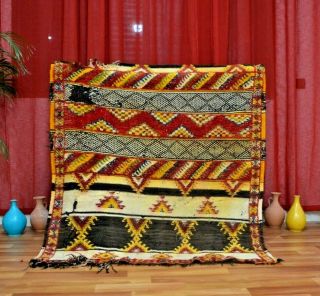 Handmade Moroccan Vintage Wool Rug Bohemian Berber Rug 4x4 