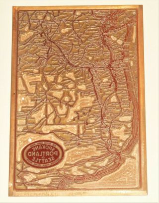 Spokane Portland Seattle Railway Copper Engraving Plate North Bank Route Vintage