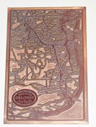 Spokane Portland Seattle Railway Copper Engraving Plate North Bank Route Vintage 3