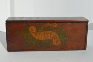 Antique/primitive Hand Painted Sliding Top Wooden Candle Box Americana Folk Art