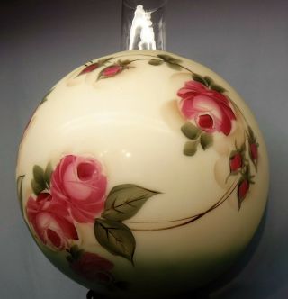 Antique Parlor Piano Banquet GWTW Oil Lamp Electrified Hand Painted Floral Shade 7
