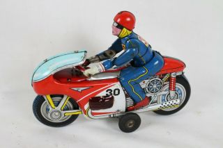 Vintage T.  N.  Nomura Japan Moto En Tole Race Motorcycle Tin Toy Rare Old