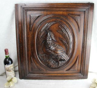 Antique Black Forest German Wood Carved Partridge Bird Hunting Door Panel No1