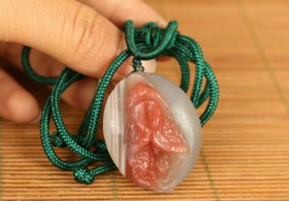 Rare 22g Old Jade Agate Door Of Life Statue Pendant Netsuke Necklace,  Gift Box