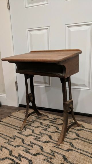 Vintage Heywood Eclipse Childs School Adjustable Desk Table Metal Legs Cast Iron