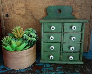 Tiny Painted Spice Cabinet/Box/Cupboard/Green Paint/Chest - AAFA - 9 