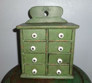Tiny Painted Spice Cabinet/box/cupboard/green Paint/chest - Aafa - 9 " Tall - Handmade