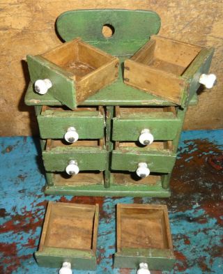 Tiny Painted Spice Cabinet/Box/Cupboard/Green Paint/Chest - AAFA - 9 