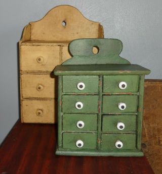 Tiny Painted Spice Cabinet/Box/Cupboard/Green Paint/Chest - AAFA - 9 