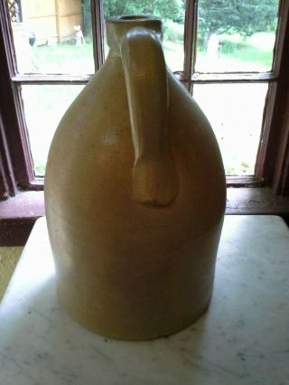 ANTIQUE TWO GALLON HANDLED STONEWARE JUG WITH THICK SLIP COBALT DESIGN 4