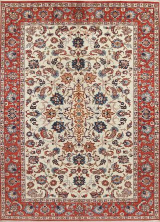 Antique Decorative All - Over Floral Ivory Issfahan Kashmar Persian Area Rug 8x11