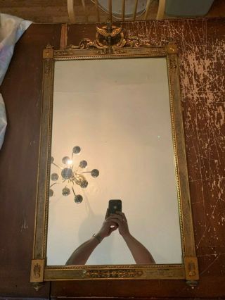 Antique Mirror In Ornate Gesso Wood Frame Winged Torch Wreath Star Design 2