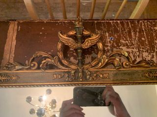 Antique Mirror In Ornate Gesso Wood Frame Winged Torch Wreath Star Design 3