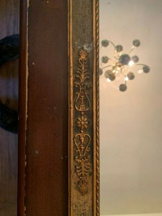 Antique Mirror In Ornate Gesso Wood Frame Winged Torch Wreath Star Design 8