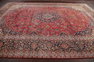 Vintage 10x13 Traditional Floral Oriental Area Rug Hand - Knotted Red Wool Carpet