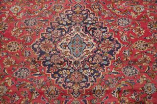 VINTAGE 10x13 TRADITIONAL FLORAL ORIENTAL AREA RUG HAND - KNOTTED RED WOOL CARPET 7