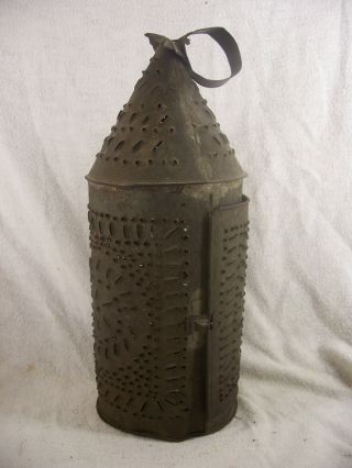 Early American Antique Paul Revere Punched Tin Candle Lantern 15 1/2 " High Aafa