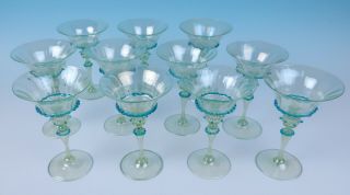 11 Antique Venetian Uranium Glass Cocktail Martini Wine Iridescent Glasses Italy 12