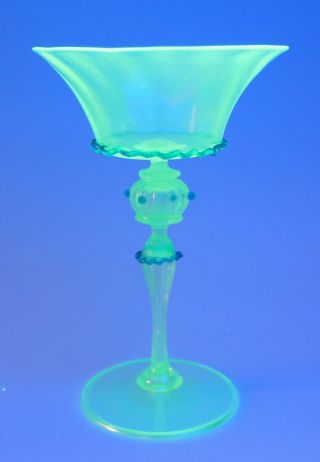 11 Antique Venetian Uranium Glass Cocktail Martini Wine Iridescent Glasses Italy 3