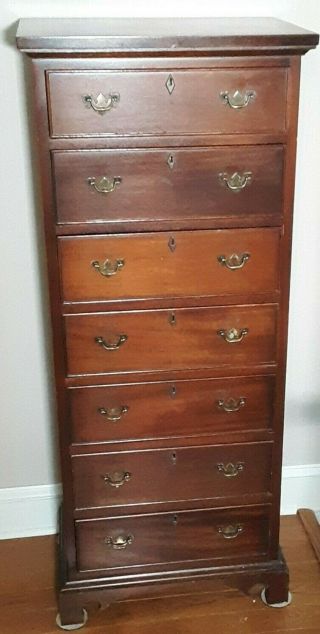 Vtg Craftique 7 - Drawer Solid Mahogany Chippendale - Style Tall Chest Of Drawers