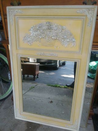Gorgeous Lg.  French Trumeau Style Mirror 43 " By 26 " Carved Florals Shabby Paint