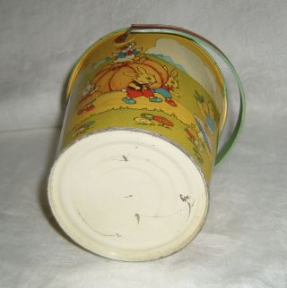 VINTAGE CHEIN TIN LITHO TOY PAIL HALLOWEEN CANDY CONTAINER W/ PUMPKIN,  BUNNIES 7
