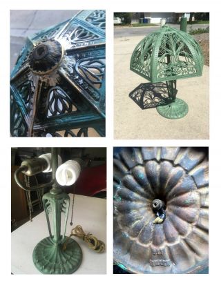 NO RESERVE: Antique Arts & Crafts Miller Slag Glass Desk Lamp 12