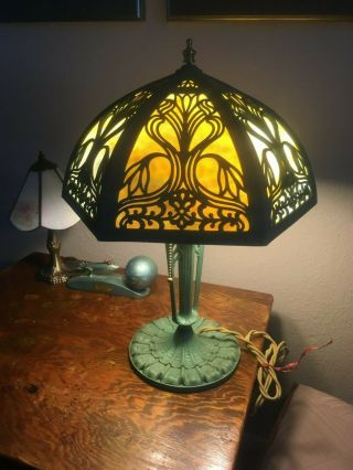 NO RESERVE: Antique Arts & Crafts Miller Slag Glass Desk Lamp 2