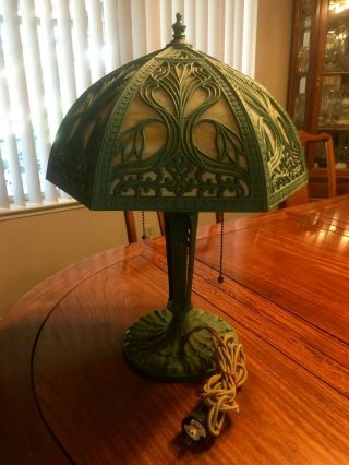 NO RESERVE: Antique Arts & Crafts Miller Slag Glass Desk Lamp 3
