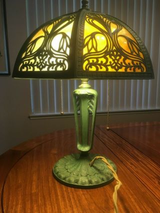 NO RESERVE: Antique Arts & Crafts Miller Slag Glass Desk Lamp 7