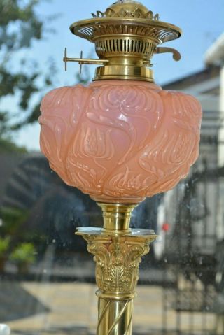 Victorian/Edwardian twin burner oil lamp peach font no damage u/k only 2
