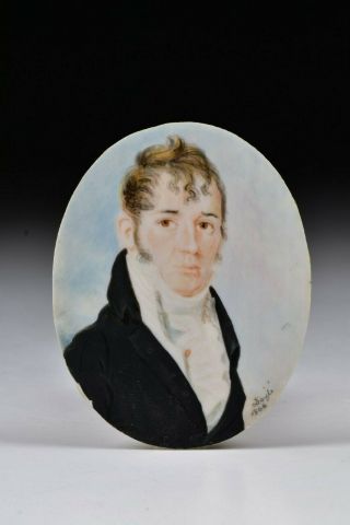 Signed 1806 Miniature Portrait Painting Of Gentleman By William Doyle Of Boston